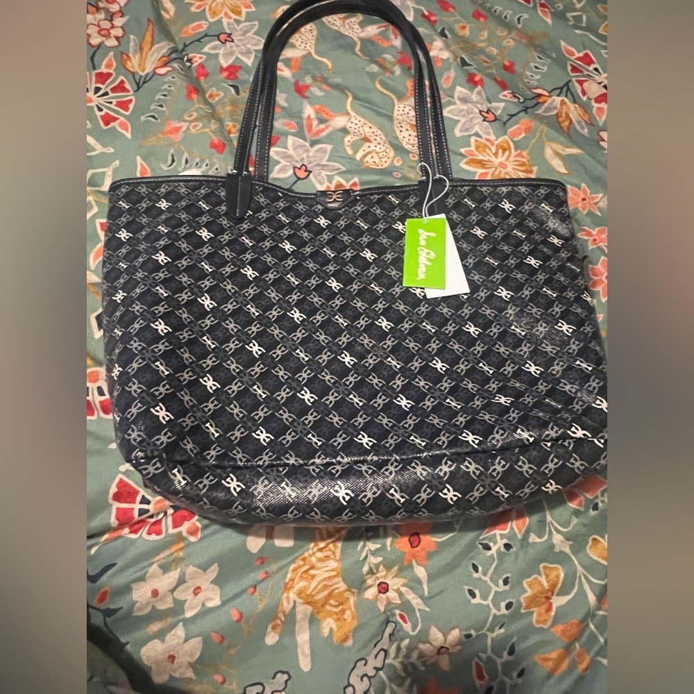 Sam Edelman Harper Medium Monogram Shopper Tote Bag Navy NWT - Picture 2 of 6